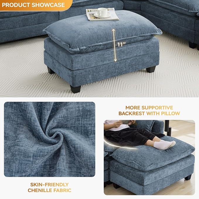 35‘’ Modern Chenille Cloud Sofa Ottoman, Rectangle Ottoman - Image 3