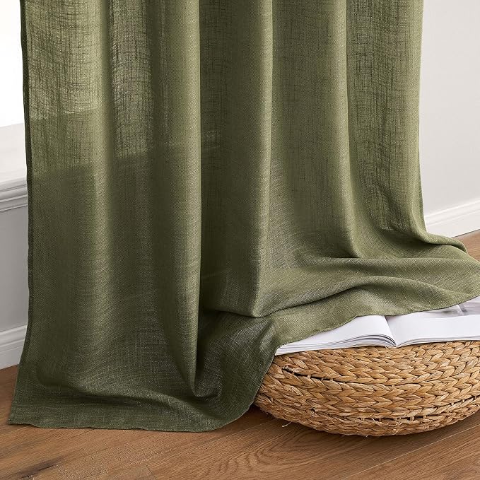 MIULEE Light Olive Green Linen Curtains 84 Inch Length 2 Panels - Image 7