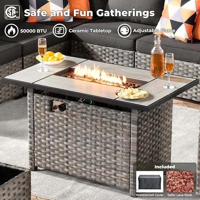 ovios 13 Pieces Patio Furniture Set, Outdoor Wicker Sectional Sofa - Image 7