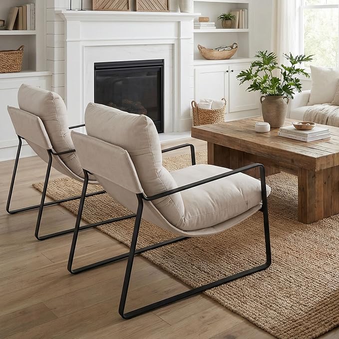 LukeAlon Modern Accent Armchairs Set of 2, Upholstered Soft Living Room Chairs - Image 4