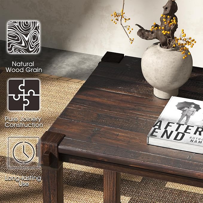 Vintage Aged Solid Wood Side Table Mortise and Tenon Construction - Image 3