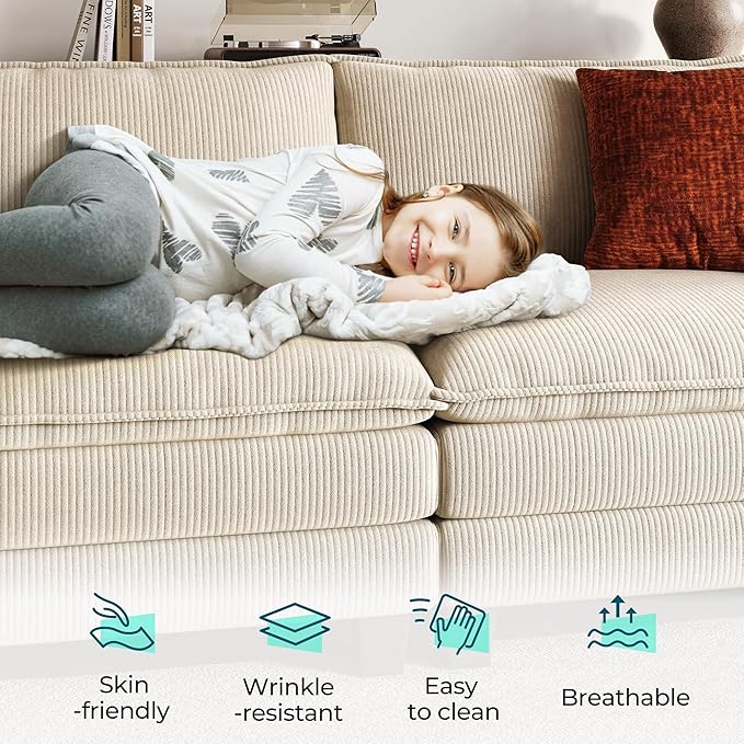 LINSY HOME 123" Modular Sectional Sofa, 3-Seat Corduroy Modern Cloud Couch - Image 4