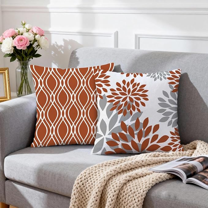 Hexagram Geometric Burnt Orange Pillow Covers 16x16 Set of 4, Decorative - Image 3