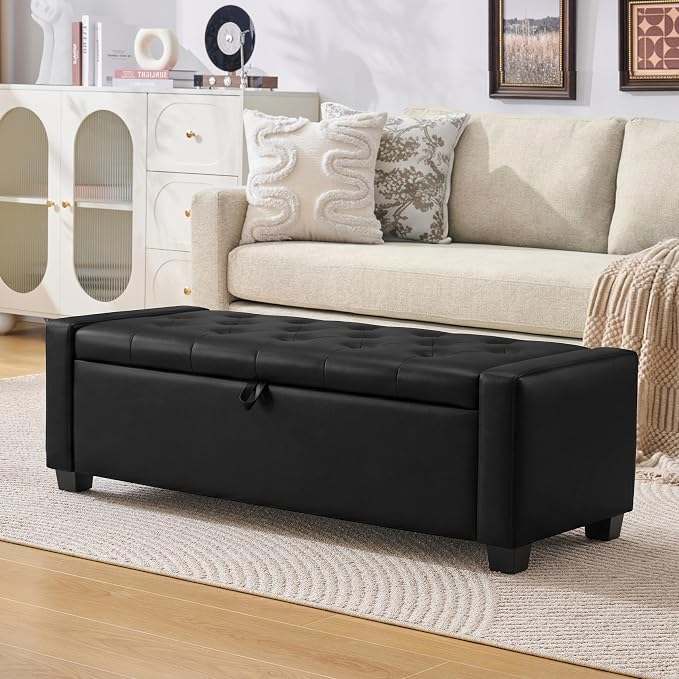 Huatean Home 48" Ottoman with Storage, Storage Ottoman Bench with Safety Hinge by huateanhome