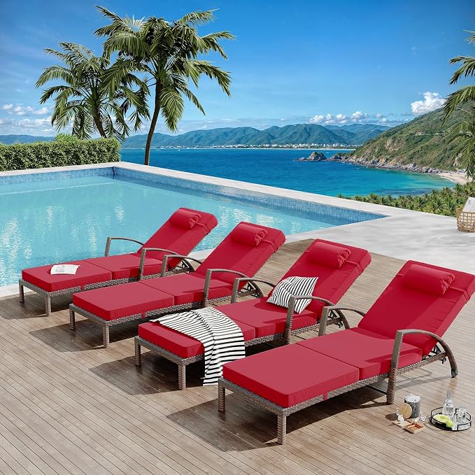 GarveeLife 2-Piece Rattan Patio Folding Chaise Lounge, 5-Position Adjustable - Image 7