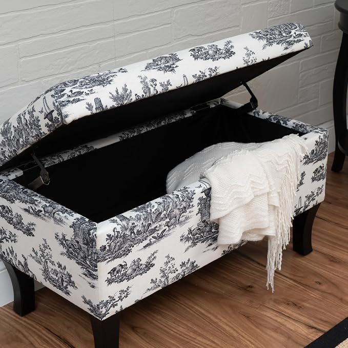 Linon Stephanie Black and White Toile Fully Upholstered Bench - Image 6