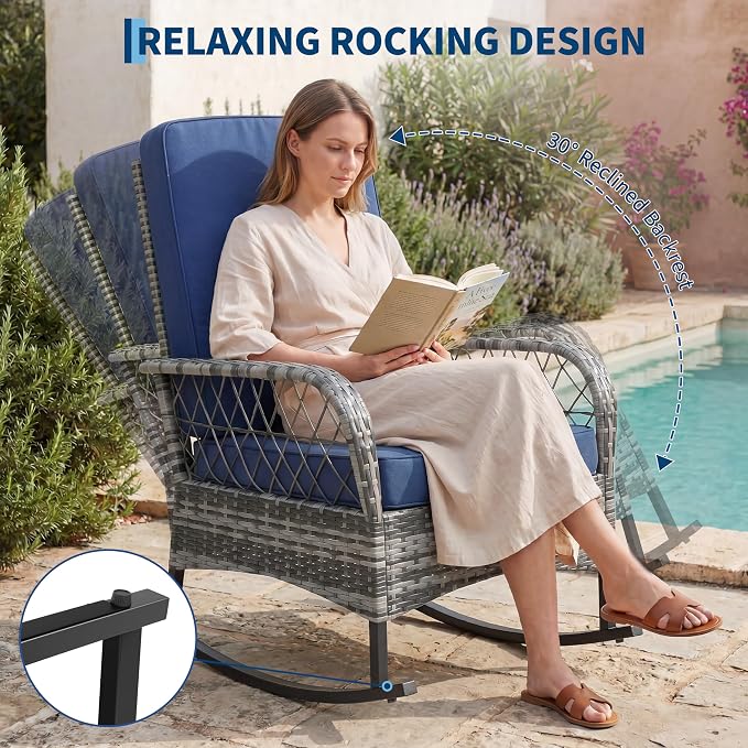 3 pcs Outdoor Rocking Bistro Set, Wicker Rocking Bistro Set - Image 8