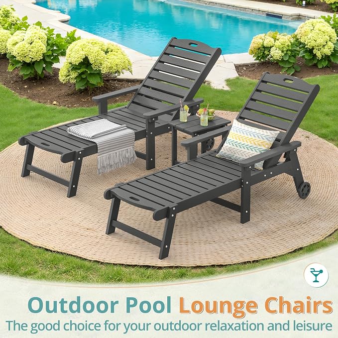 LUE BONA Lounge Chair Outdoor Set of 2, HDPS Chaise Lounge Outdoor - Image 2