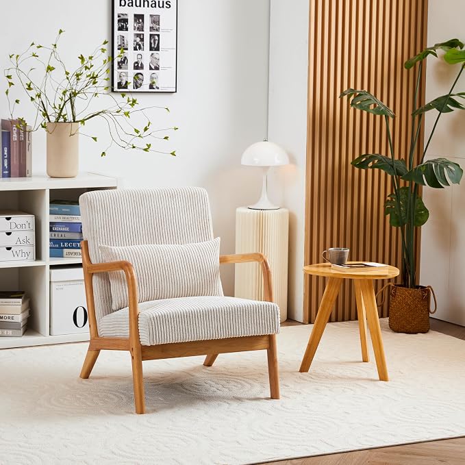 Mid Century Modern Accent Chair, Solid Wood Comfy Living Room Chair by SmartEdge