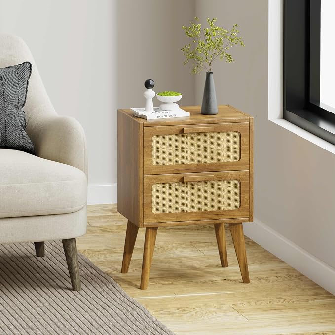 YAUKOMEL Rattan Nightstand, Wood End Table, Side Table - Image 4