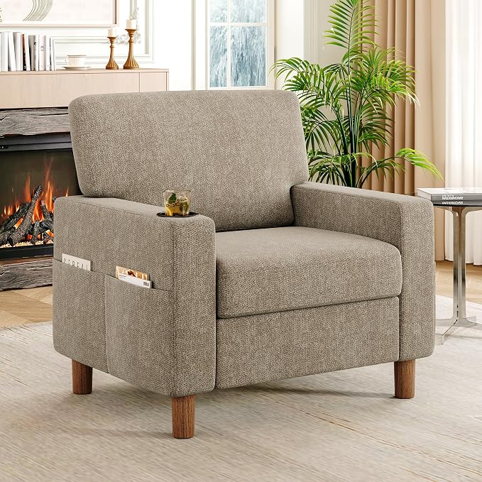 Mid Century Modern Accent Chair, Chenille Comfy Living Room Arm Chairs by ErdoruLiving