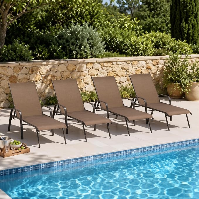 Crestlive Products Outdoor Chaise Lounge Chair, 5-Position Pool Lounge Chairs by CrestliveProducts
