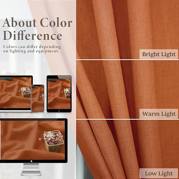 Burnt Orange Linen Curtains 63 Inch Length - Image 4