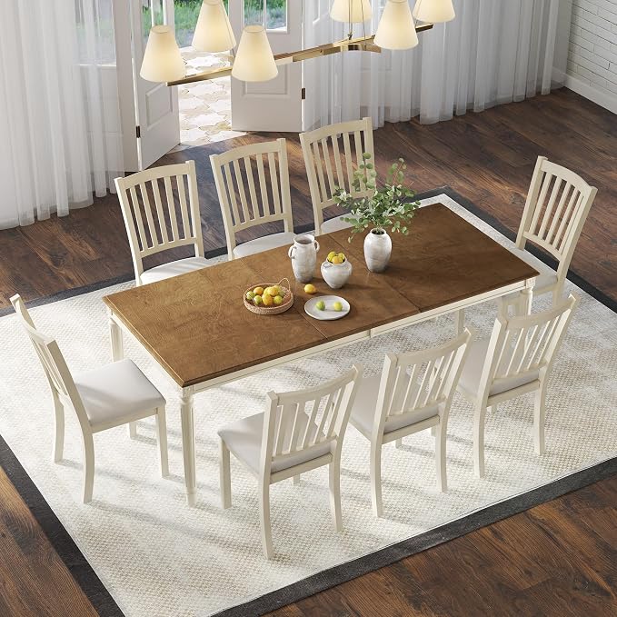 AMERLIFE 9-Piece Farmhouse Solid Wood Dining Table Set - Image 8