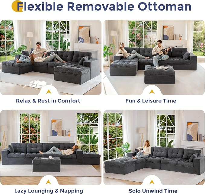 MAXYOYO 132" U Shaped Modular Sectional Sofa - Image 4