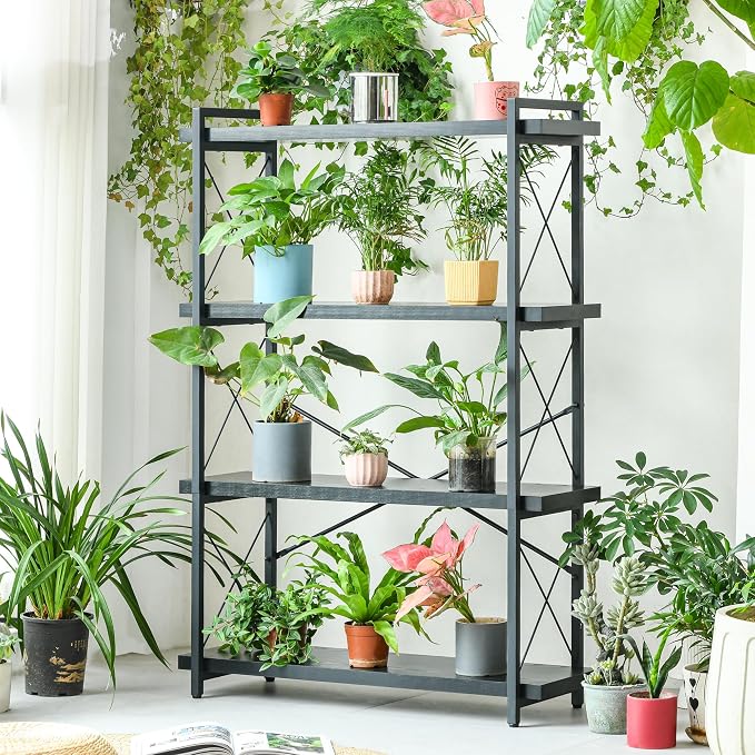 HCHQHS Bookshelf, 4-Tier Industrial Bookcase, Freestanding Tall Bookshelves - Image 8