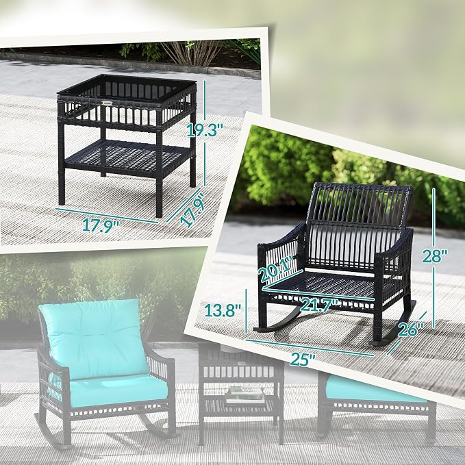 Outsunny Wicker Outdoor Rocking Chair Set, 3 Piece Patio Furniture Set - Image 7