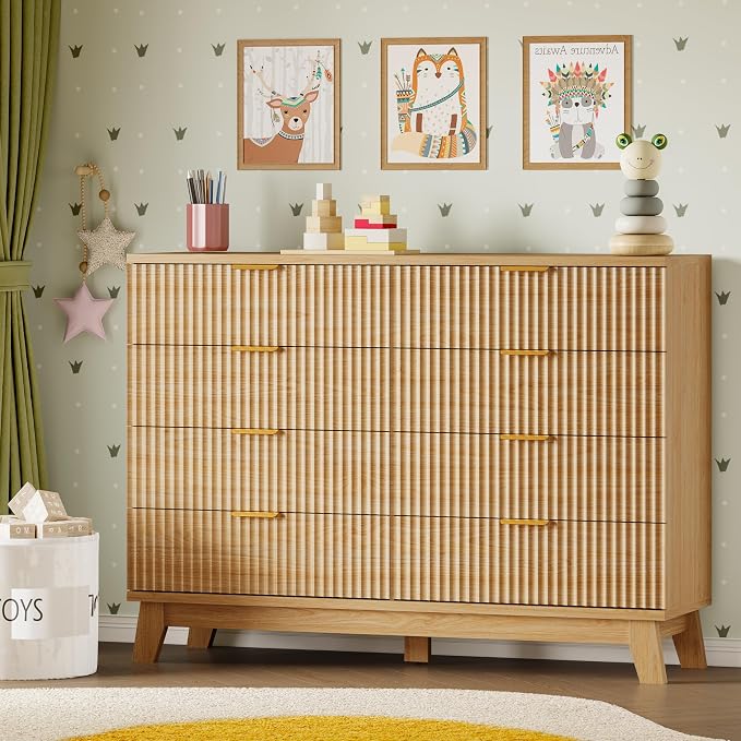 BORNOON Fluted 8 Drawer Tall Dresser, 47.2" Wide Modern Boho Chest of Drawers - Image 7