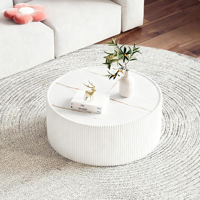 SSLine Round Drum Coffee Table Set of 2 Modern Sintered Stone Top Nesting - Image 6
