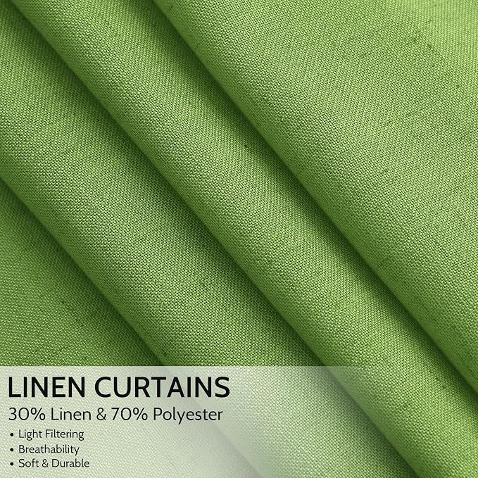 Nanspring Lime Green Linen Blend Light Filtering Back Tab Curtains 108 Inches - Image 2