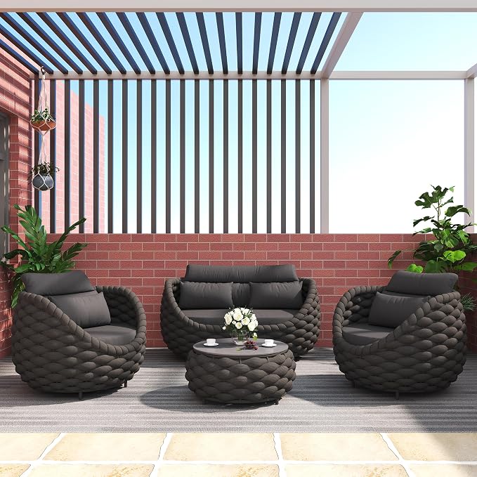 TWT Patio Furniture Set 4 Pieces Aluminum Outdoor Furniture w/27.8in Coffee by TWT