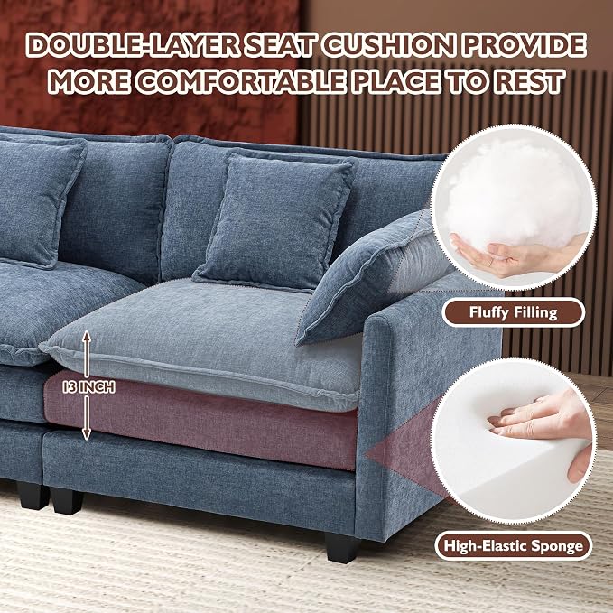 Ihanherry 146" U-Shaped Modern Sofa Modular Sectional Cloud Couch - Image 4