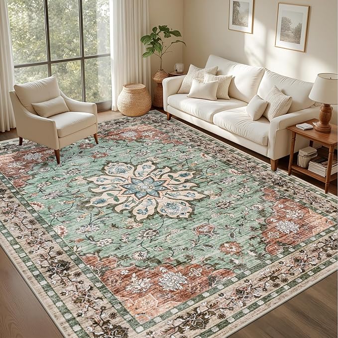 5x7 Area Rugs Living Room Rug: Washable Vintage Distressed Floral Rug No Slip by EXPEDIX