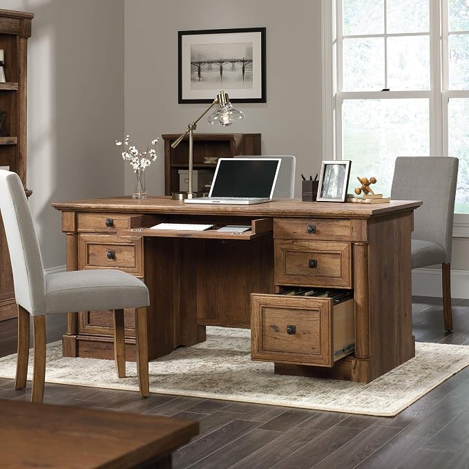 Sauder Palladia Executive Desk, 29.5"D x 65.1"W x 29.61"H, Vintage Oak finish - Image 2