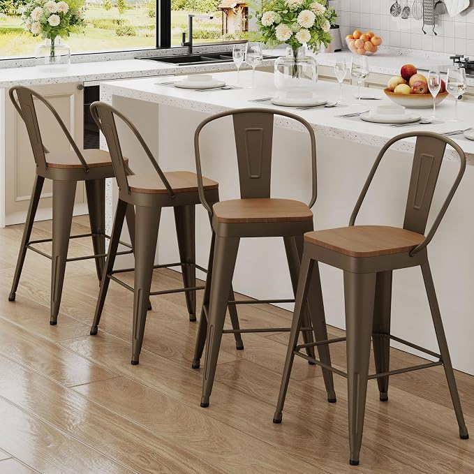 Andeworld Metal Bar Stools Set of 4, 26 inch Counter Height Barstools by Andeworld