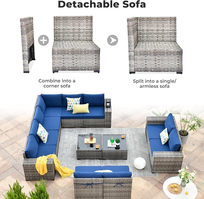 ovios 12 Pieces Patio Furniture Set, Outdoor Wicker Sectional Sofa - Image 9