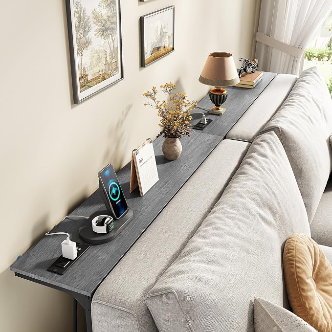 Kitstorack 2-Pack Dark Gray Console Table, 7.9" Deep Panel, Adjustable Height & - Image 2
