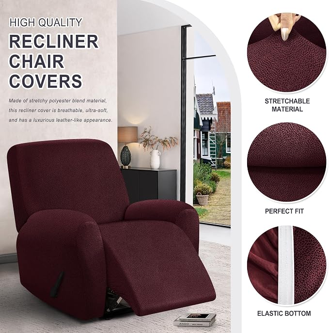 ANARACHON Leather Look Recliner Chair Covers, 4-Pieces Stretch Recliner Cover - Image 3