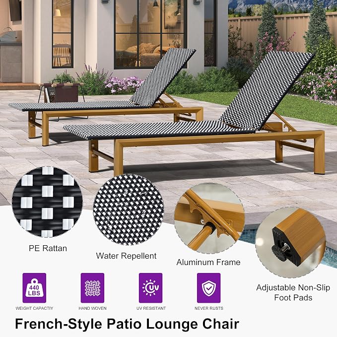 PURPLE LEAF Extra Wide Outdoor Chaise Lounge French Hand Woven Wicker Patio - Image 6