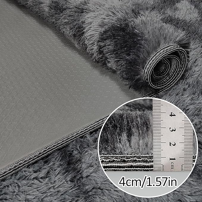 Tie-Dyed Runner Rug for Bedroom Black Grey 2x5ft Fluffy Area Rug Bedside Runner - Image 5