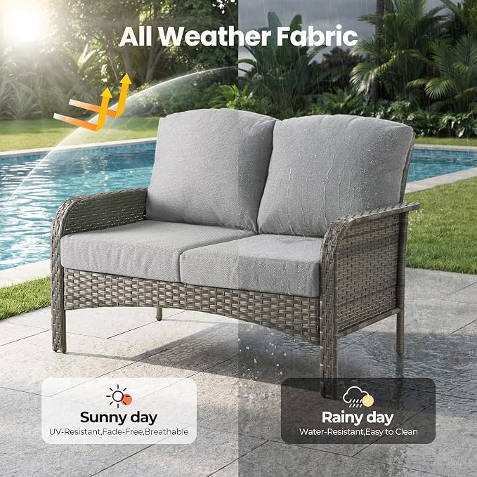 Wicker Patio Furniture Set High Back Loveseat Sofa Couch Armchair Coffee Table - Image 7