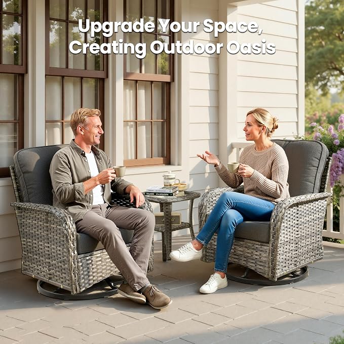 Weaxty Outdoor Swivel Rocker Patio Chairs, 3 Pieces Patio Furniture Set - Image 9