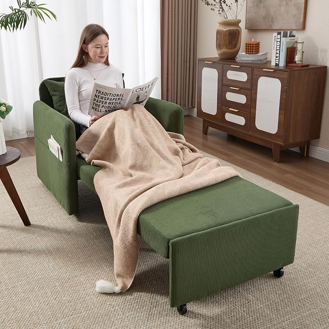 Iroomy 5-Level Adjustable Convertible Sleeper Chair, 3-in-1 Corduroy Pull Out - Image 2