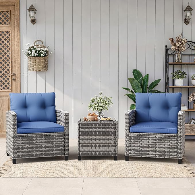 3-Piece Patio Furniture Set, Outdoor PE Rattan Chair by GAOMON
