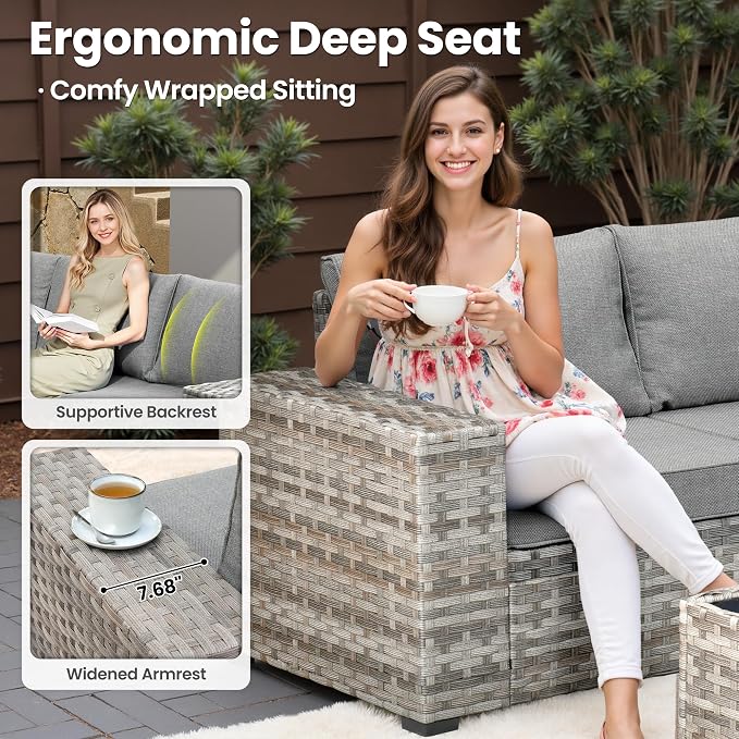ovios 6 Pieces Patio Furniture Set, Outdoor Wicker Sectional Sofa - Image 5