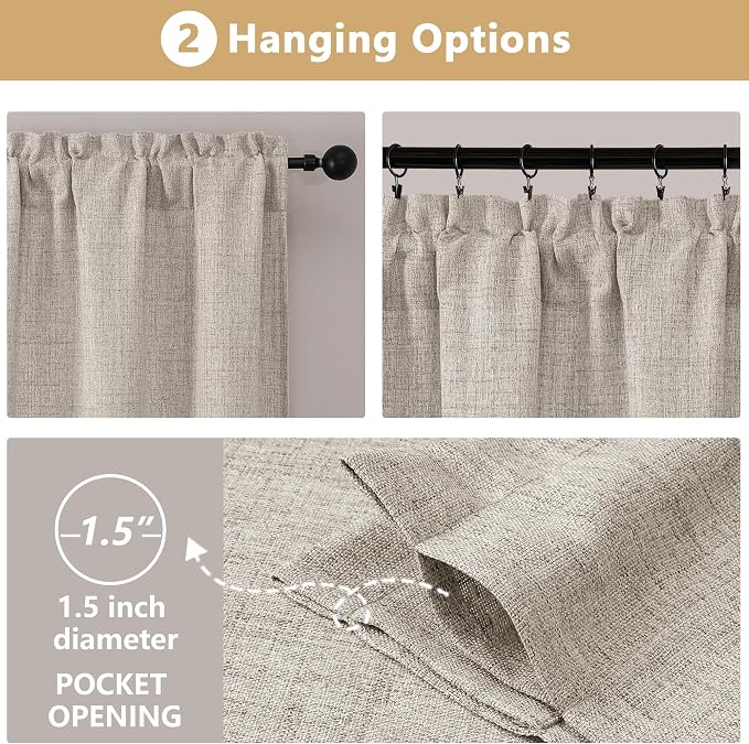 OVZME Valance for Windows, Light Filtering Faux Linen Textured Small Kitchen - Image 6