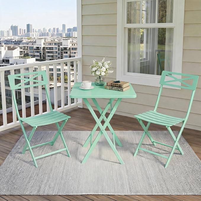GarveeLife 3 Piece Outdoor Bistro Set, All Metal Patio Table and Chairs Set by GarveeLife