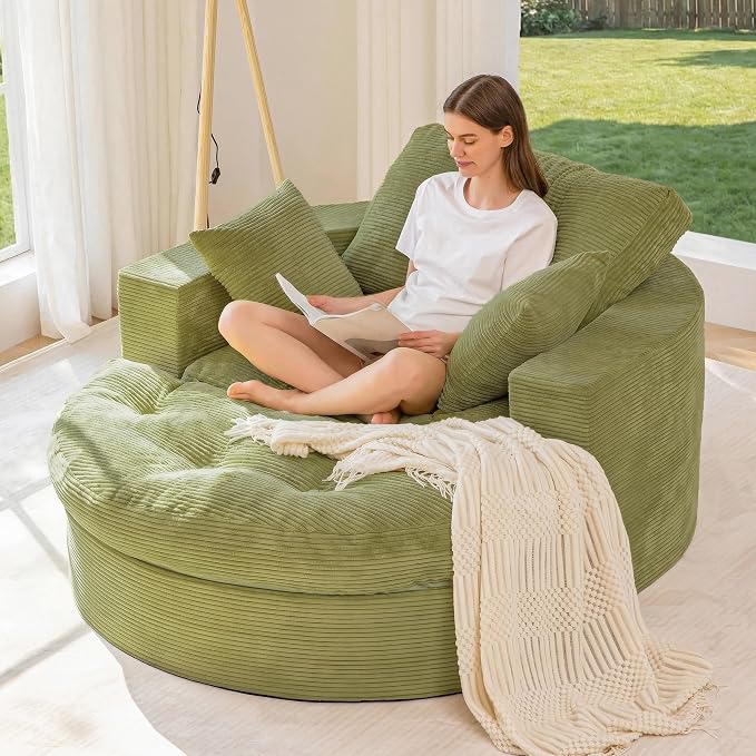 MAXYOYO Oversized Round Chaise Lounge Sofa, Upholstered Lounge Chair by MAXYOYO