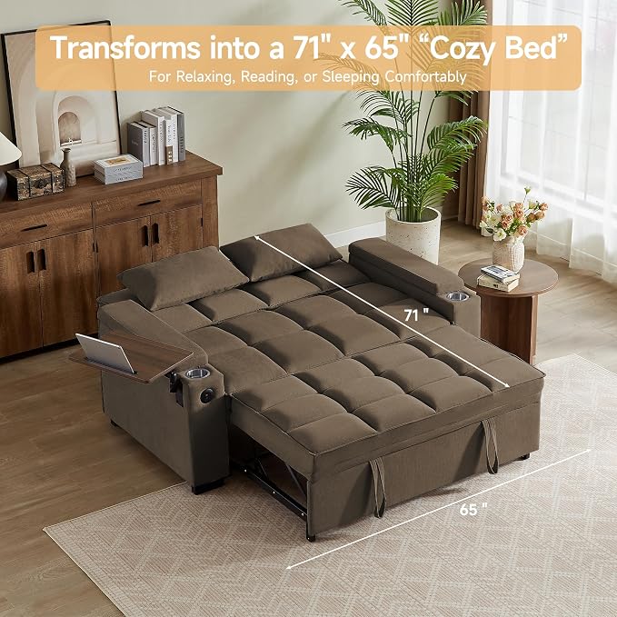 Auvsoce 65'' Convertible Sleeper Sofa Bed - Image 5