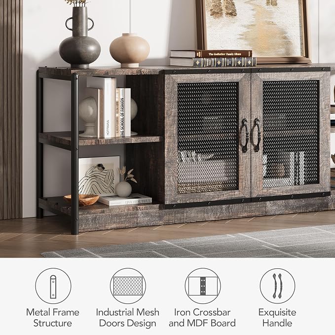 GarveeHome TV Stand for 65+ Inch TV, Rustic Entertainment Center TV Media - Image 4