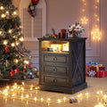 Nightstand with Charging Station, Farmhouse End Side Table with 3 Drawers and by TAGELIER