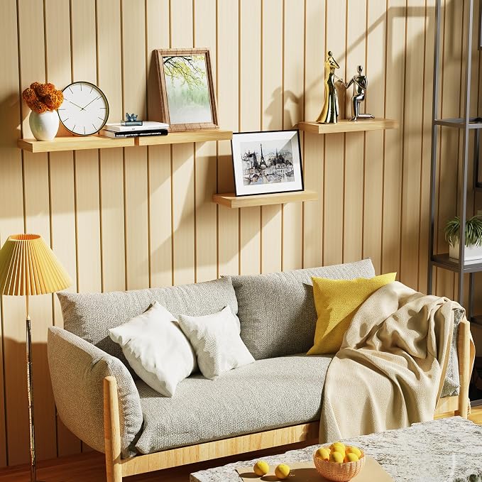 Bellsal Floating Shelves for Wall, Maple Wood Wall Shelf Set of 4, Living Room - Image 2