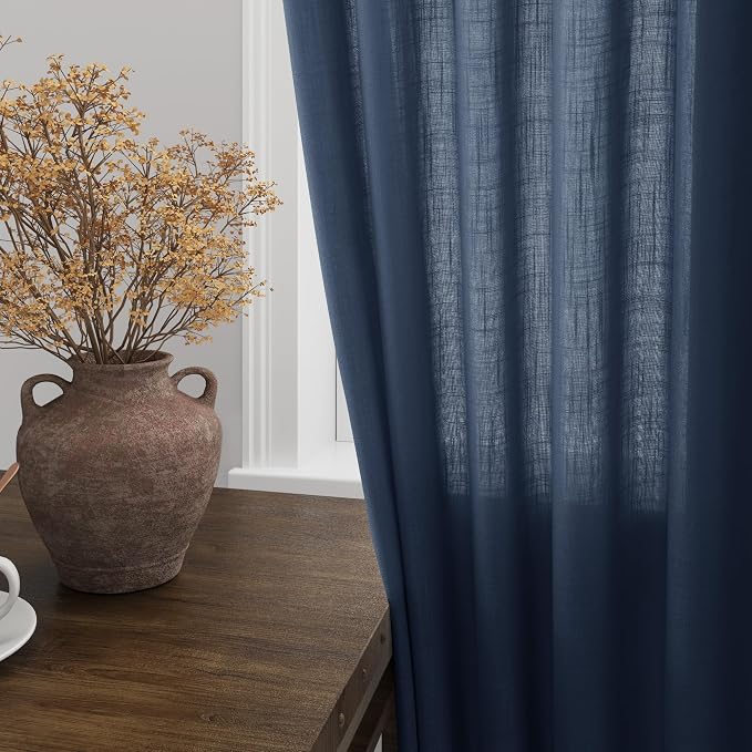 Nanspring Denim Blue Linen Curtains 96 Inches Long 2 Panels Set - Image 4