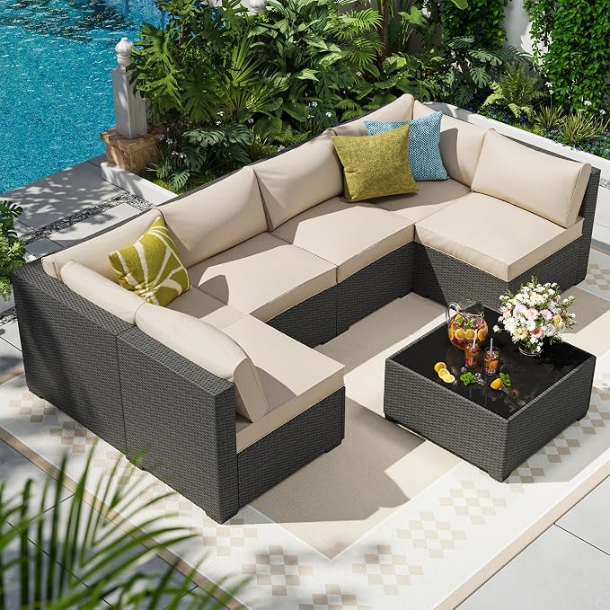 olimix 7 Piece Outdoor Patio Furniture Set, Outdoor Sectional Furniture by olimix