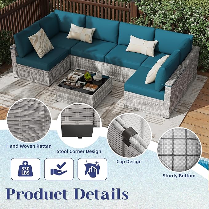 KIGOTY Patio Furniture Set, 7 Pieces Modular Outdoor Sectional Sofa, PE Rattan - Image 4