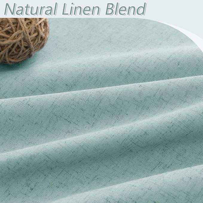 Guken Light Blue 100% Blackout Linen Curtains 100 Inch Length 2 Panels Set - Image 3
